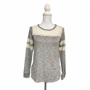 NEW! Small Gray Lace Neckline Long Sleeve Blouse